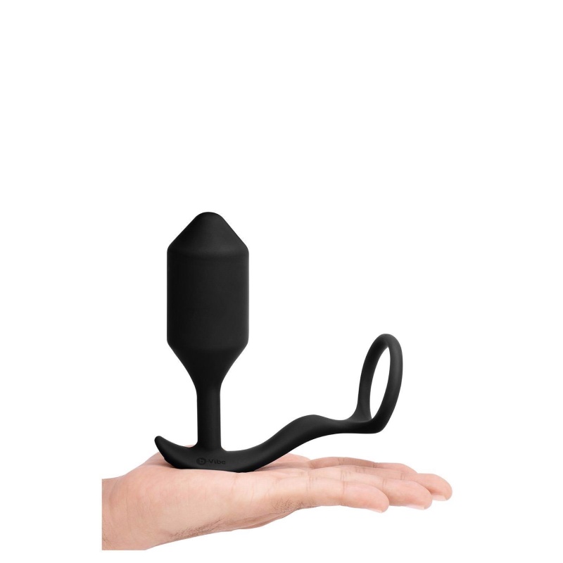Korek analny z pierścieniem Vibrating Snug & Tug XL Black - obciążony, wibrujący, szerokość insertywna 4,3 cm - 4