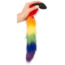Korek analny z tęczowym ogonem Fluffy Tail Rainbow - silikonowy, stożkowy długość całkowita 42 cm, część do aplikacji 7,2 cm, ø - 6