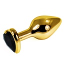 Złoty korek analny Gold Heart Plug 7,6 cm, średnica 3,2 cm – czarny - 1