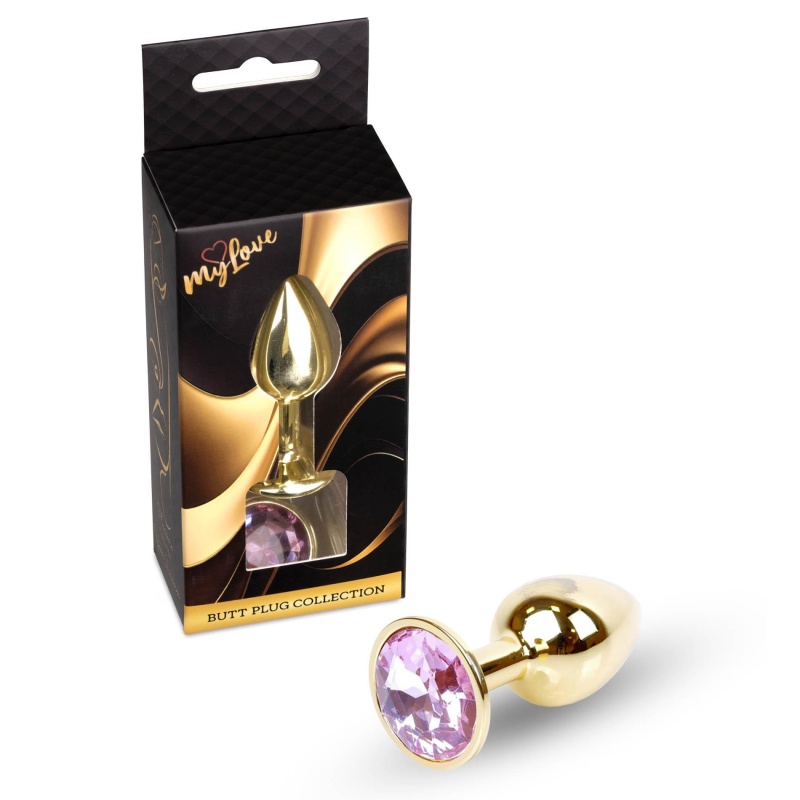Jewellery Gold PLUG Rose - anatomiczny korek analny ze stali nierdzewnej, długość 7 cm, średnica 2,7 cm, podstawa z kamieniem - 8