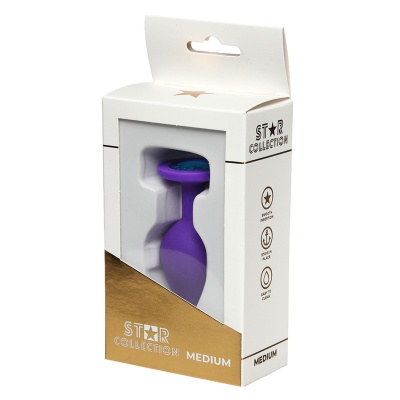 Star Collection - Purple Silicone Anal Plug M - Light Blue Stone - 1