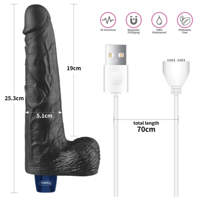 Wibrator Real Softee 25,5 cm TPE, czarny - 1 2