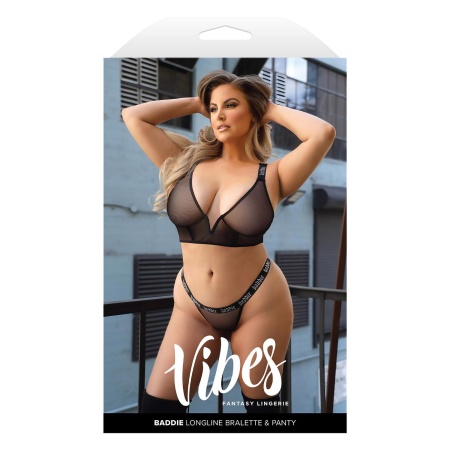 BADDIE LONGLINE MESH BRALETTE & PANTY, Q/S - 1