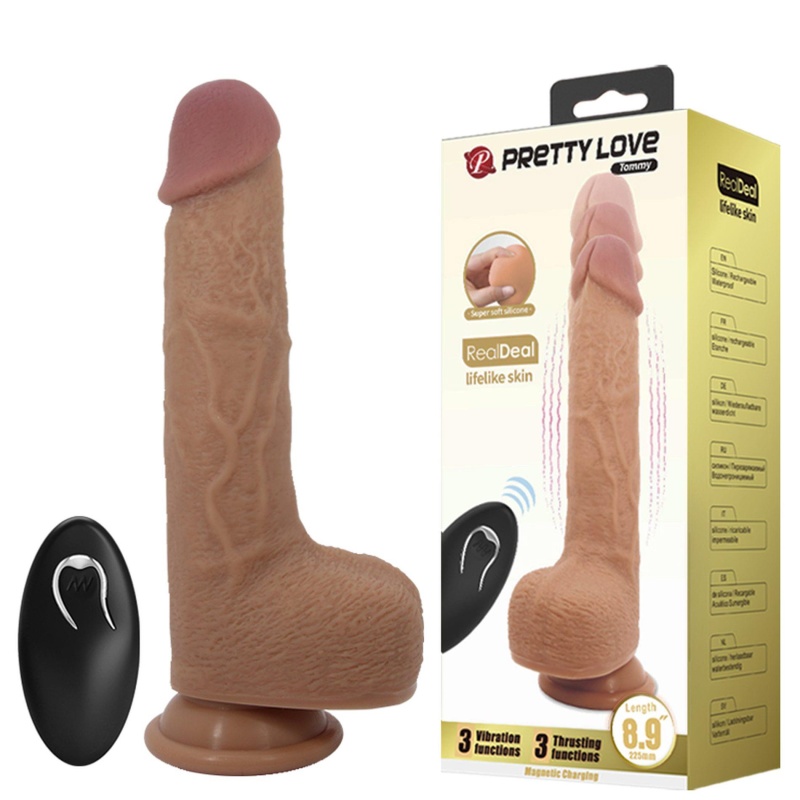Realistyczny wibrator Tommy z ruchem posuwisto-zwrotnym i przyssawką - długość 22,5 cm - 1
