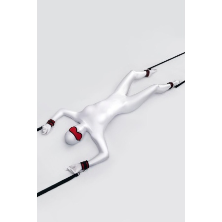 Anonymo Bandage Set - Zestaw do Bondage z Mankietami na Rzepy i Pasami pod Materac, Poliester, Czerwono-Czarny, 0,15 kg - 3