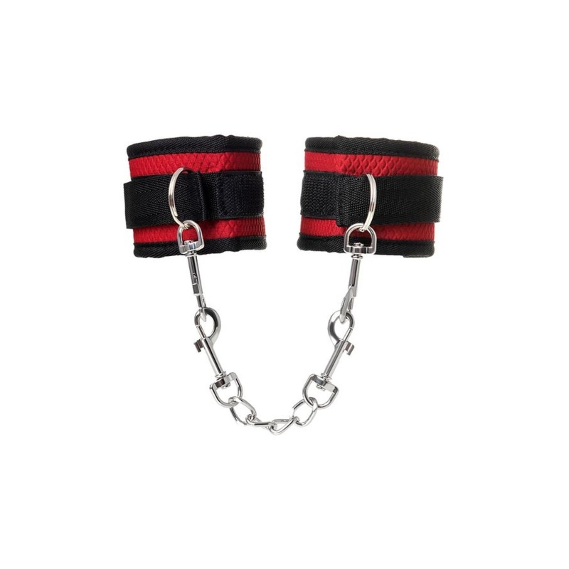 Anonymo Bandage Set - Zestaw do Bondage z Mankietami na Rzepy i Pasami pod Materac, Poliester, Czerwono-Czarny, 0,15 kg - 7
