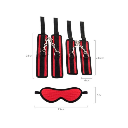 Anonymo Bandage Set - Zestaw do Bondage z Mankietami na Rzepy i Pasami pod Materac, Poliester, Czerwono-Czarny, 0,15 kg - 9