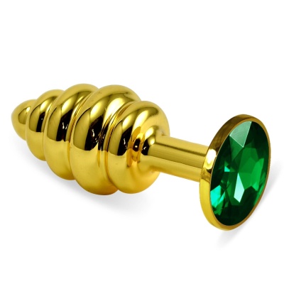 Plug Analny Gold Spiral z Zielonym Kamieniem 6,86 cm - 1