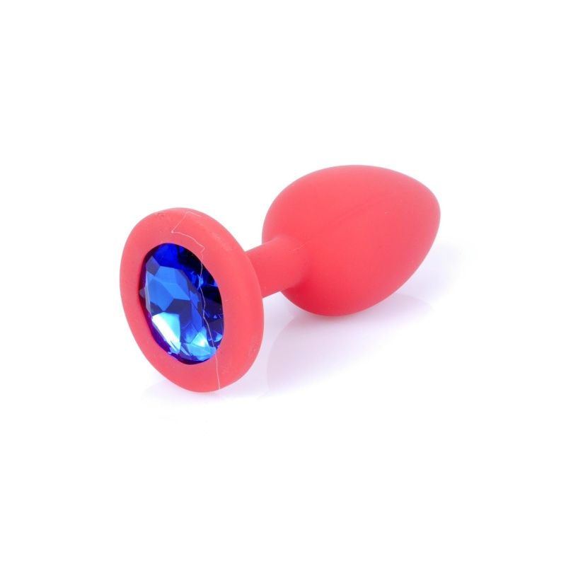 Biżuteria analna Jewellery Red Silicone Plug Small - anatomiczny korek silikonowy z kamieniem w kształcie diamentu, 7 cm x 2,7 c - 6