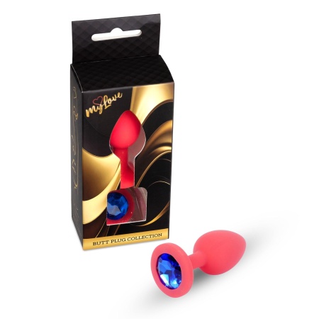 Biżuteria analna Jewellery Red Silicone Plug Small - anatomiczny korek silikonowy z kamieniem w kształcie diamentu, 7 cm x 2,7 c - 7