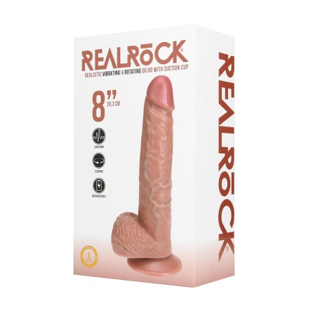 Wibrator obrotowo-wibracyjny z jądrami i przyssawką, model Straight Cock with Balls, 20,5 cm, kolor Tan - 5