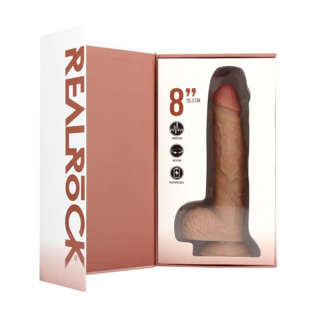 Wibrator obrotowo-wibracyjny z jądrami i przyssawką, model Straight Cock with Balls, 20,5 cm, kolor Tan - 7