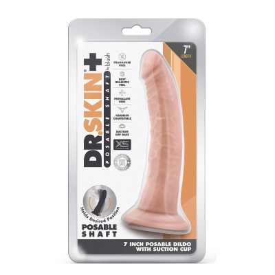 Dildo realistyczne Dr. Skin Plus 7 Inch Posable Vanilla - regulowany trzon, przyssawka, 19 cm - 1