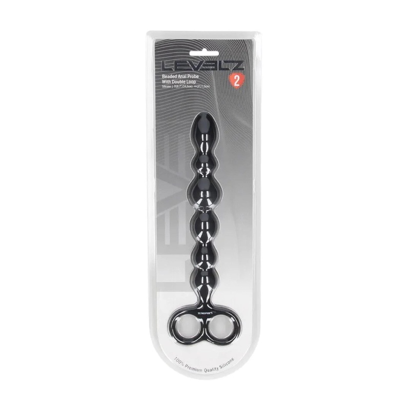 Beaded Silicone Anal Probe with Double Loop - Black - 1
