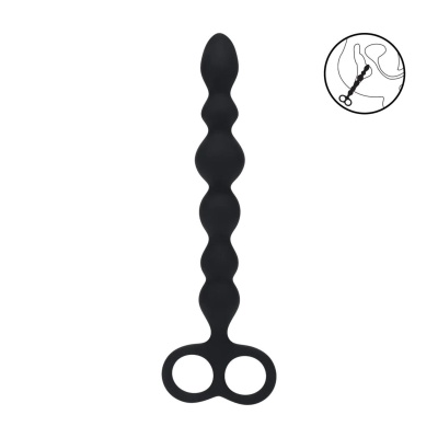 Beaded Silicone Anal Probe with Double Loop - Black - 1 2