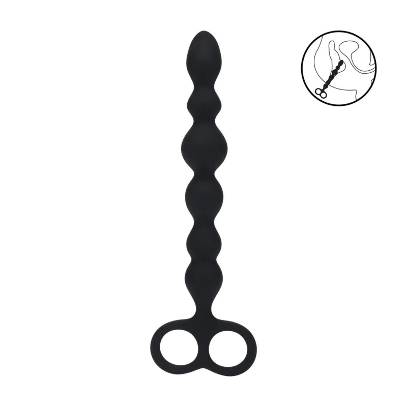 Beaded Silicone Anal Probe with Double Loop - Black - 2