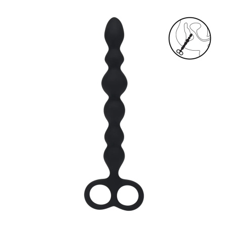 Beaded Silicone Anal Probe with Double Loop - Black - 2