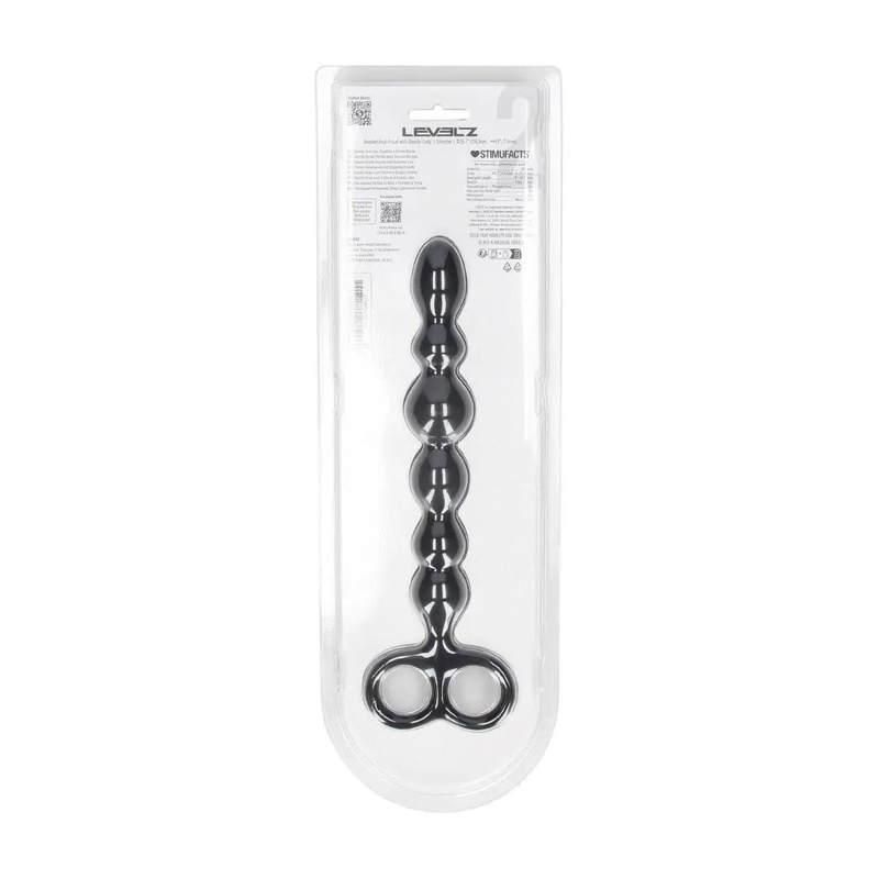 Beaded Silicone Anal Probe with Double Loop - Black - 3