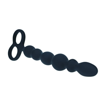 Beaded Silicone Anal Probe with Double Loop - Black - 4