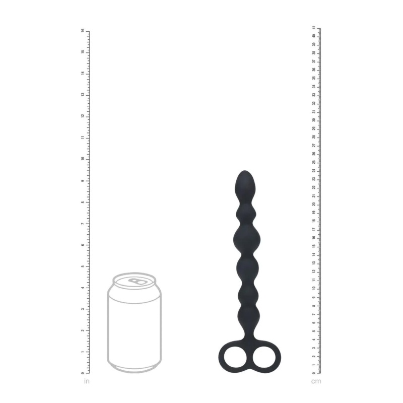 Beaded Silicone Anal Probe with Double Loop - Black - 5