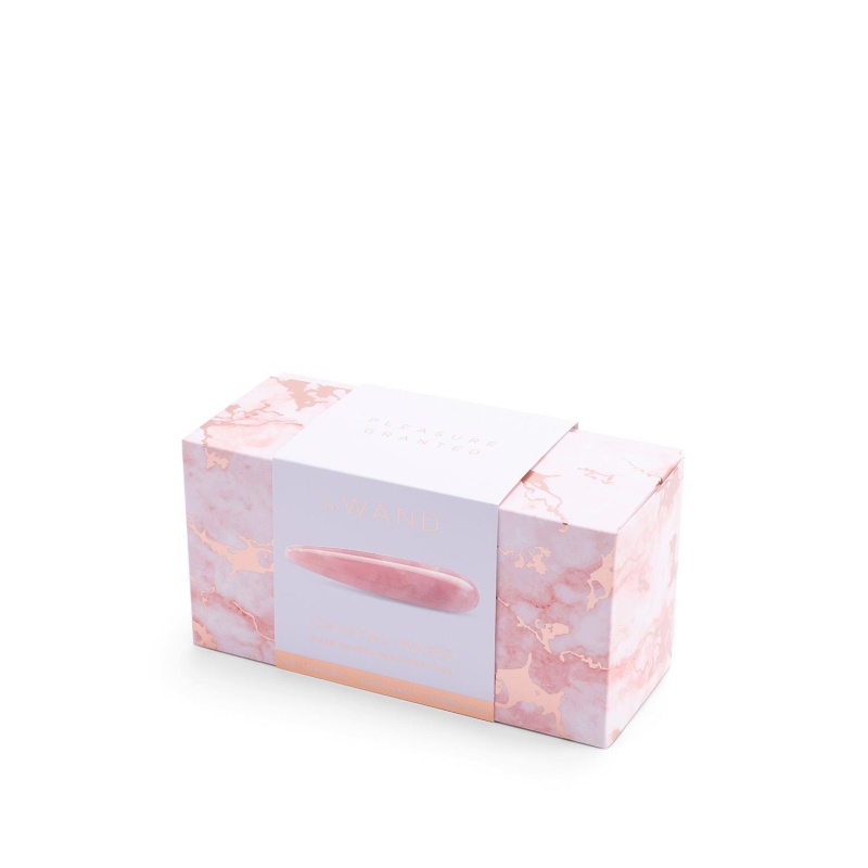 Le Wand Crystal Wand Rose Quartz - dwustronny masażer z różowego kwarcu z teksturowanym pierścieniem silikonowym, 17,78 cm - 1