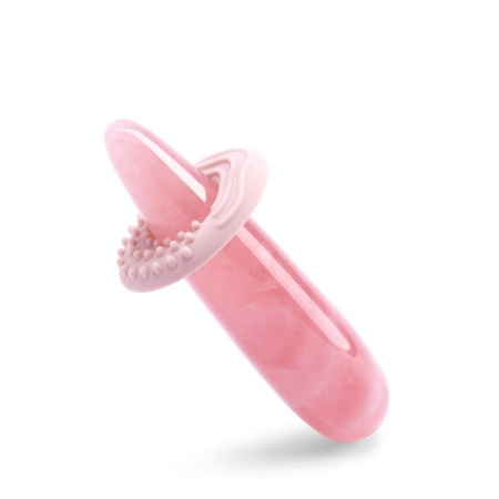 Le Wand Crystal Wand Rose Quartz - dwustronny masażer z różowego kwarcu z teksturowanym pierścieniem silikonowym, 17,78 cm - 4