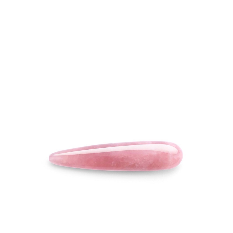 Le Wand Crystal Wand Rose Quartz - dwustronny masażer z różowego kwarcu z teksturowanym pierścieniem silikonowym, 17,78 cm - 5