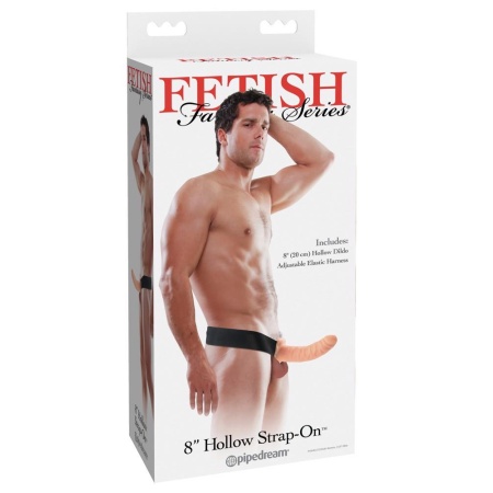 Strap-on z pustym dildo FFS 8 Hollow Light – regulowany pas elastyczny, 20 cm, kanał wewnętrzny 4 cm - 1