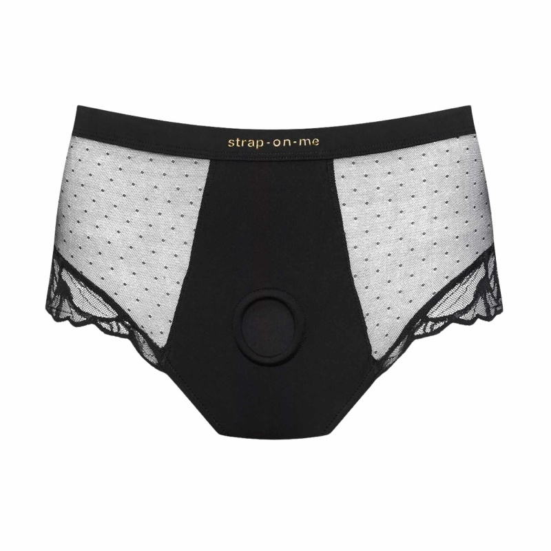 Harness Divine XL Black - shorty o wysokiej talii z elastycznym silikonowym ringiem, obwód pasa 79-84 cm - 1