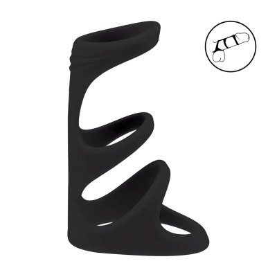 3 Loop Silicone Cockring - Black - 1 2