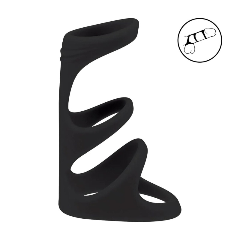 3 Loop Silicone Cockring - Black - 2