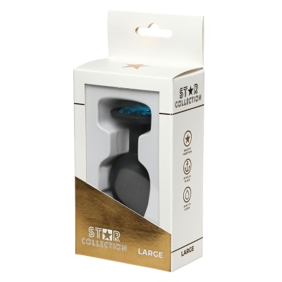 Star Collection - Black Silicone Anal Plug L - Light Blue Stone - 1