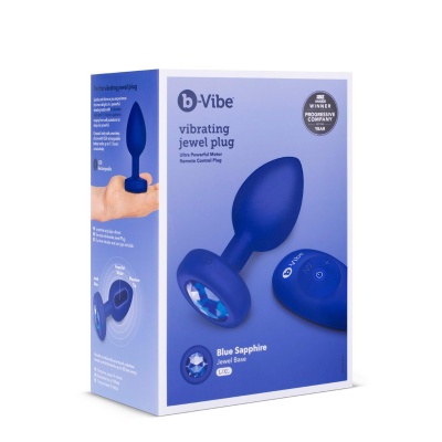 Vibrating Jewel Plug L/XL Navy - silikonowy korek analny z pilotem, szyjka 1,6 cm, długość 11,1 cm, średnica 4,5 cm - 1
