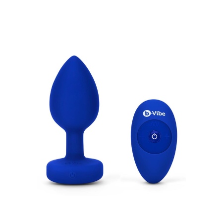 Vibrating Jewel Plug L/XL Navy - silikonowy korek analny z pilotem, szyjka 1,6 cm, długość 11,1 cm, średnica 4,5 cm - 2