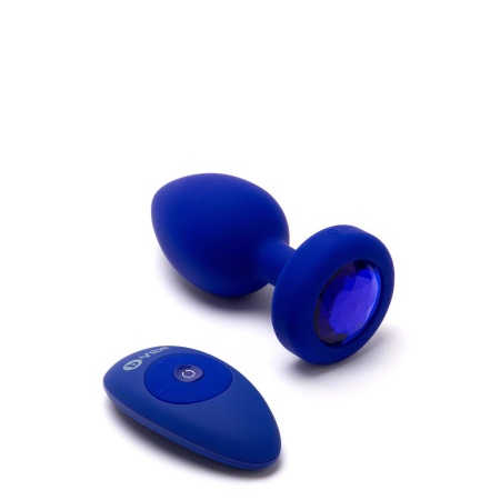 Vibrating Jewel Plug L/XL Navy - silikonowy korek analny z pilotem, szyjka 1,6 cm, długość 11,1 cm, średnica 4,5 cm - 4