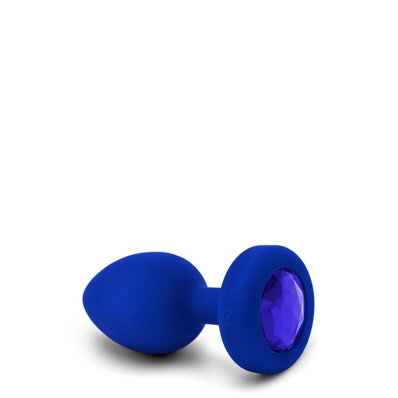 Vibrating Jewel Plug L/XL Navy - silikonowy korek analny z pilotem, szyjka 1,6 cm, długość 11,1 cm, średnica 4,5 cm - 5