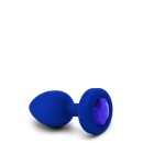 Vibrating Jewel Plug L/XL Navy - silikonowy korek analny z pilotem, szyjka 1,6 cm, długość 11,1 cm, średnica 4,5 cm - 5