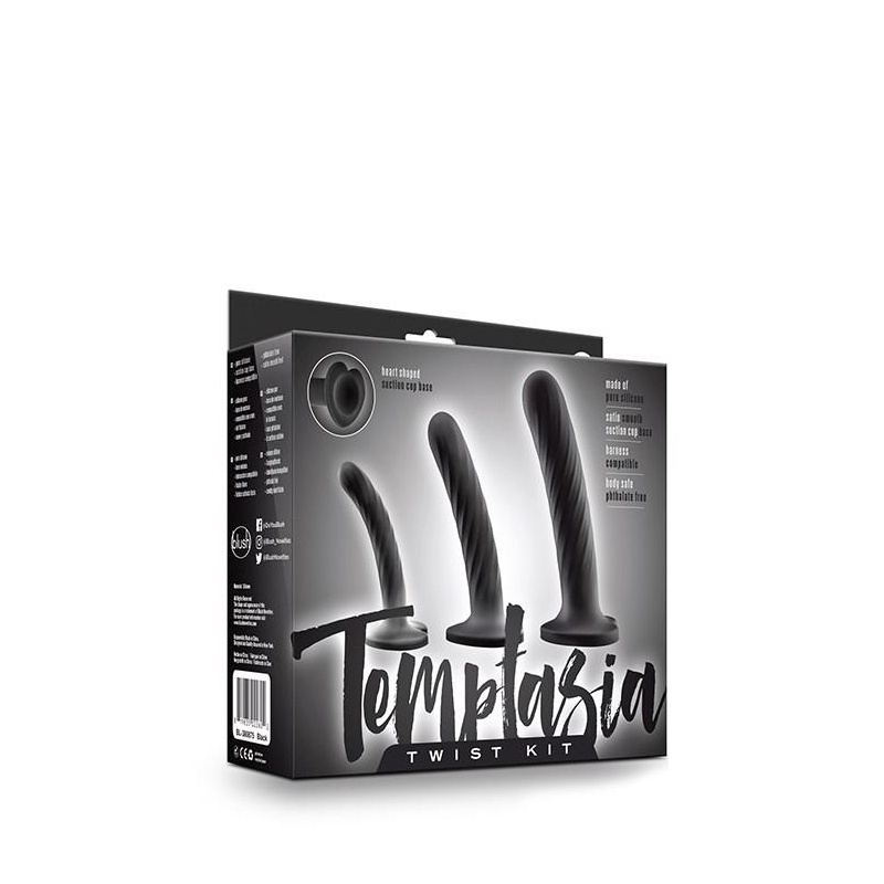 Twist Kit - zestaw 3 dildo z silikonu platynowego z przyssawką i bazą w kształcie serca, 9,5/11,4/15,2 cm, czarny - 1
