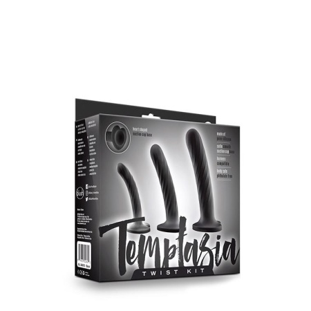 Twist Kit - zestaw 3 dildo z silikonu platynowego z przyssawką i bazą w kształcie serca, 9,5/11,4/15,2 cm, czarny - 1