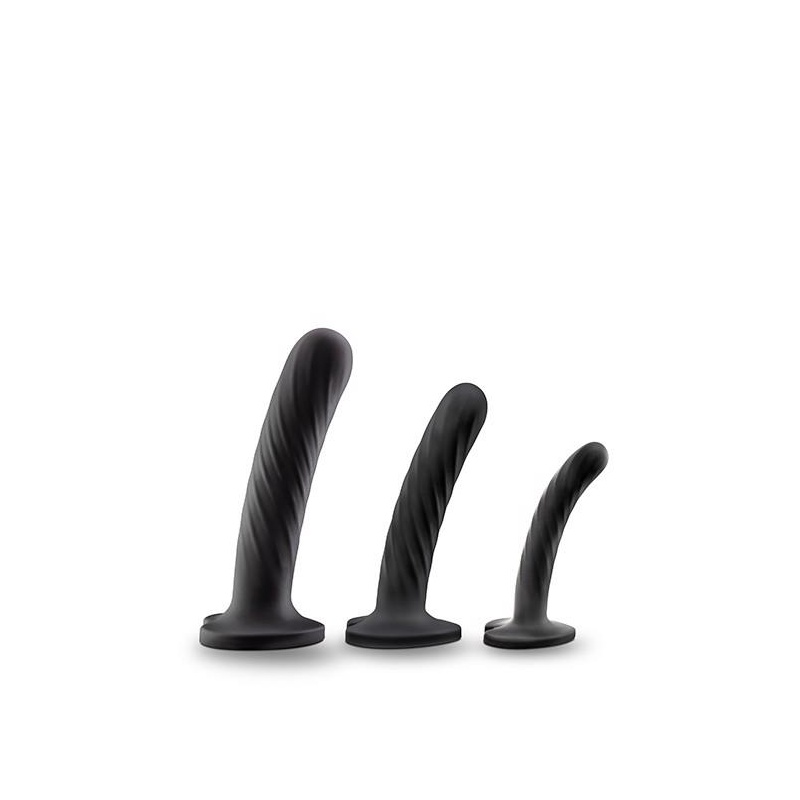 Twist Kit - zestaw 3 dildo z silikonu platynowego z przyssawką i bazą w kształcie serca, 9,5/11,4/15,2 cm, czarny - 2