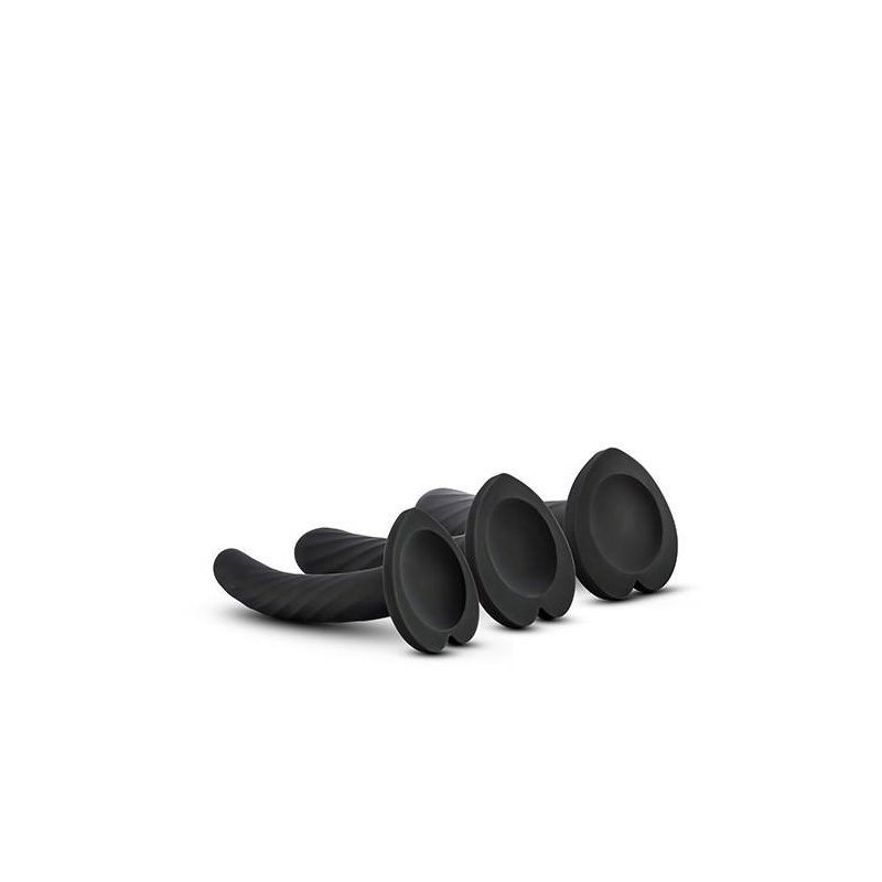 Twist Kit - zestaw 3 dildo z silikonu platynowego z przyssawką i bazą w kształcie serca, 9,5/11,4/15,2 cm, czarny - 3