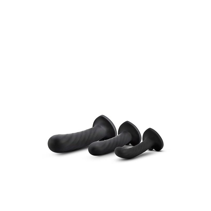Twist Kit - zestaw 3 dildo z silikonu platynowego z przyssawką i bazą w kształcie serca, 9,5/11,4/15,2 cm, czarny - 4