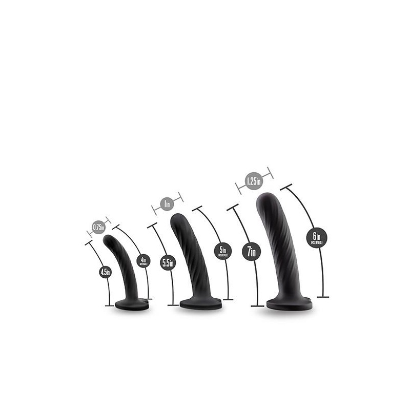 Twist Kit - zestaw 3 dildo z silikonu platynowego z przyssawką i bazą w kształcie serca, 9,5/11,4/15,2 cm, czarny - 5