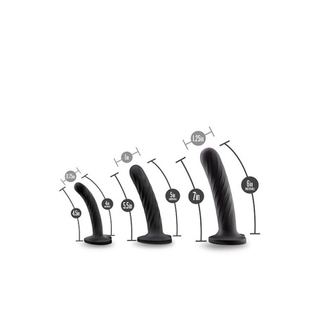 Twist Kit - zestaw 3 dildo z silikonu platynowego z przyssawką i bazą w kształcie serca, 9,5/11,4/15,2 cm, czarny - 5