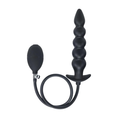 Beaded Inflatable Silicone Anal Plug - Black - 1