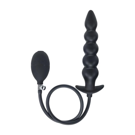 Beaded Inflatable Silicone Anal Plug - Black - 1