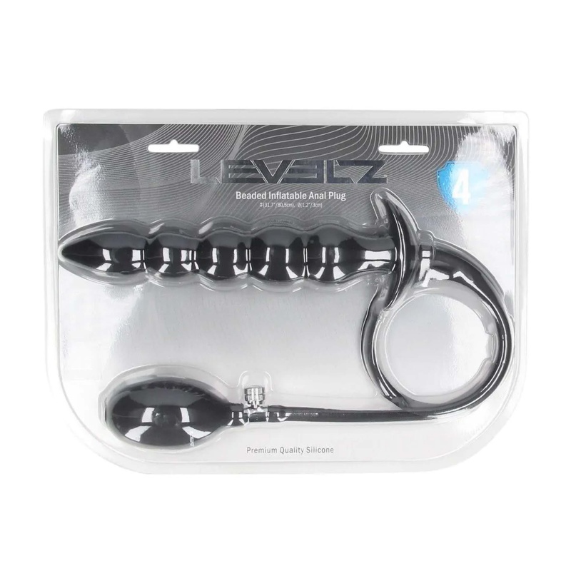 Beaded Inflatable Silicone Anal Plug - Black - 2