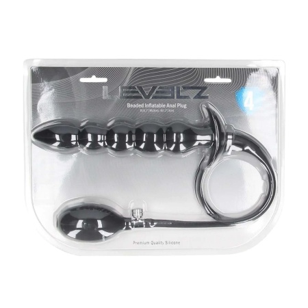 Beaded Inflatable Silicone Anal Plug - Black - 2