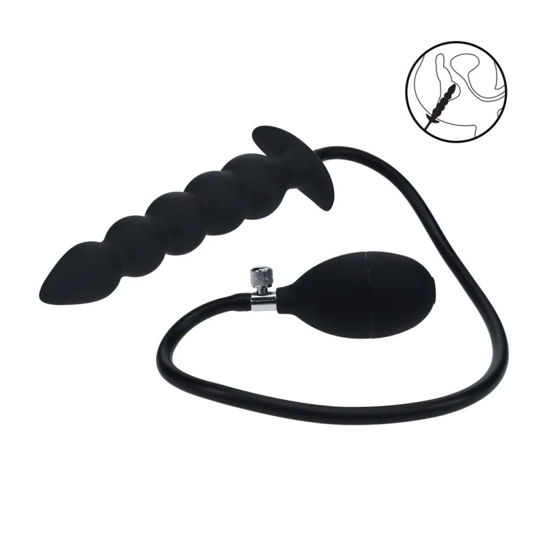 Beaded Inflatable Silicone Anal Plug - Black - 3