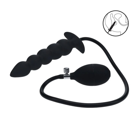 Beaded Inflatable Silicone Anal Plug - Black - 3